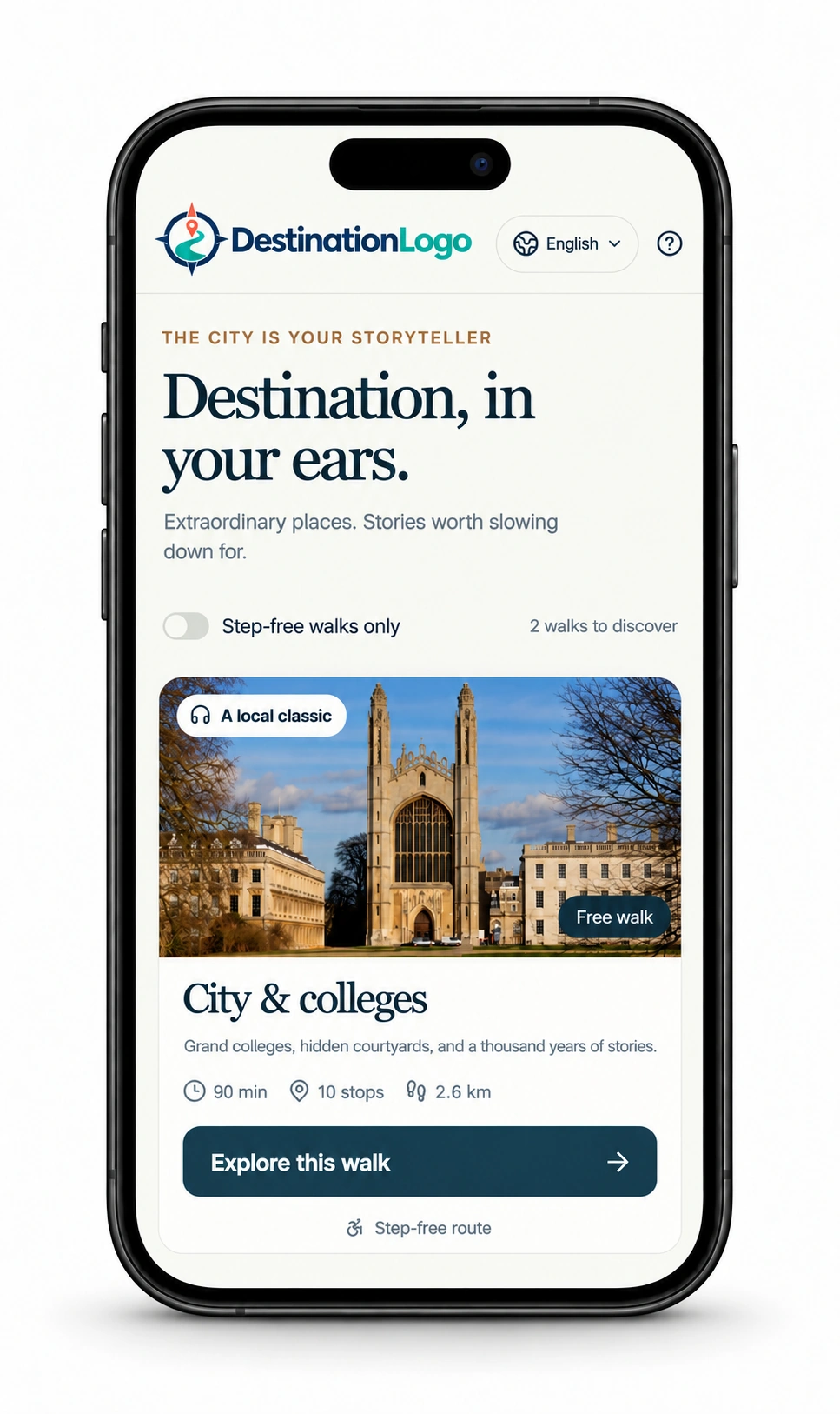 The tour catalogue, showing available walks with their length, distance and step free status